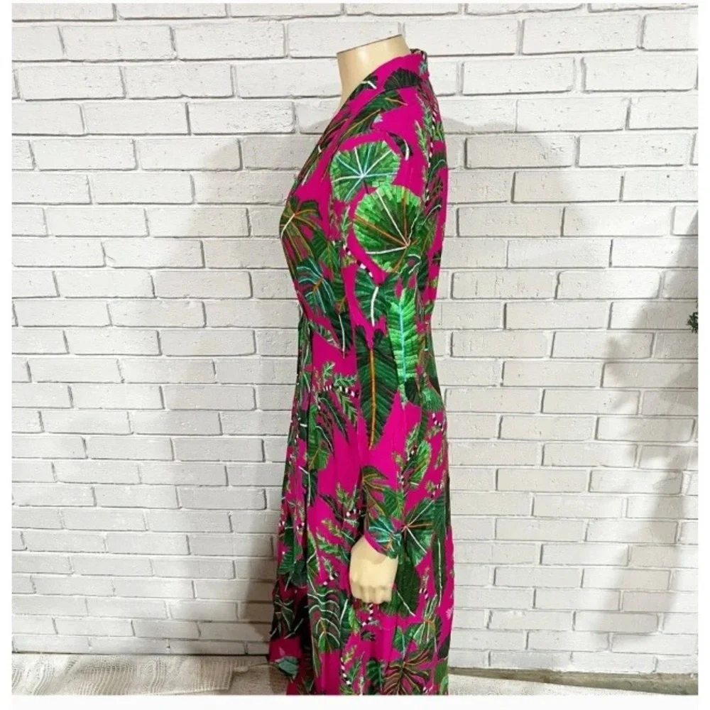 FARM Rio Leaves Print Long Sleeve Maxi Dress in Leaves Pink | XL - Picture 6 of 14